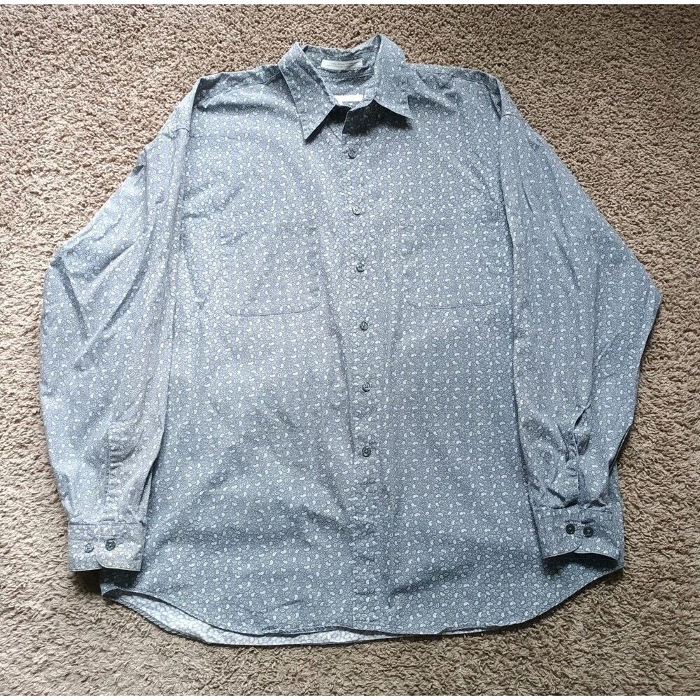 Vintage Perry Ellis Button Up Shirt Men's XL Paisley Gray Long Sleeve
